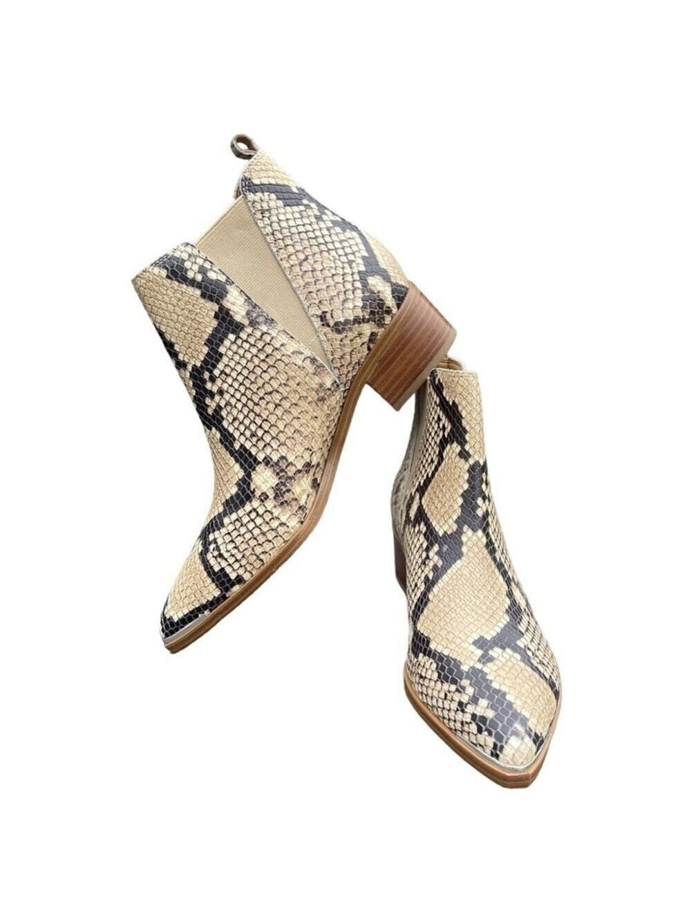 Marc FISHER Beige Animal Print Snake Stacked Heel Leather Chelsea Booties 7M